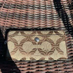 Coach Signature Jacquard Zip Wallet in Brown/Beige